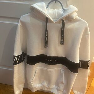 Men's White Hooded Sweatshirt with Black Contrast Band